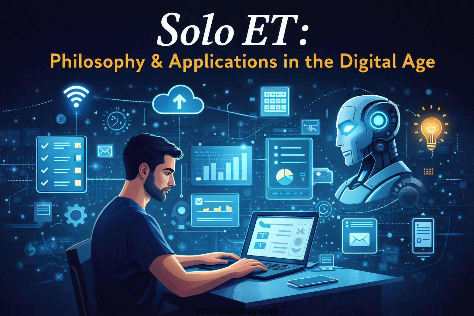Person working independently with digital tools representing Solo ET and empowered technology